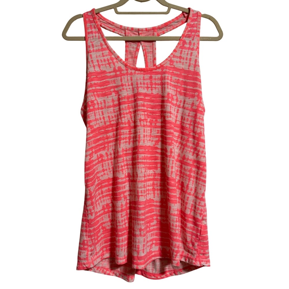 Xersion Womens Relaxed Fit Tank Top Neon Pink White Space Dye T-Back Large